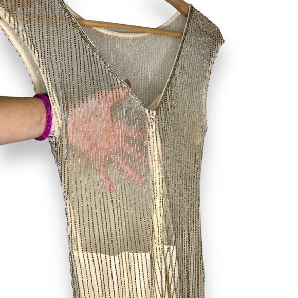 NWOT Parker Black Label Cream Beaded Elegant Floor Length Sheath Gown 6 (AS-IS) - Picture 5 of 11